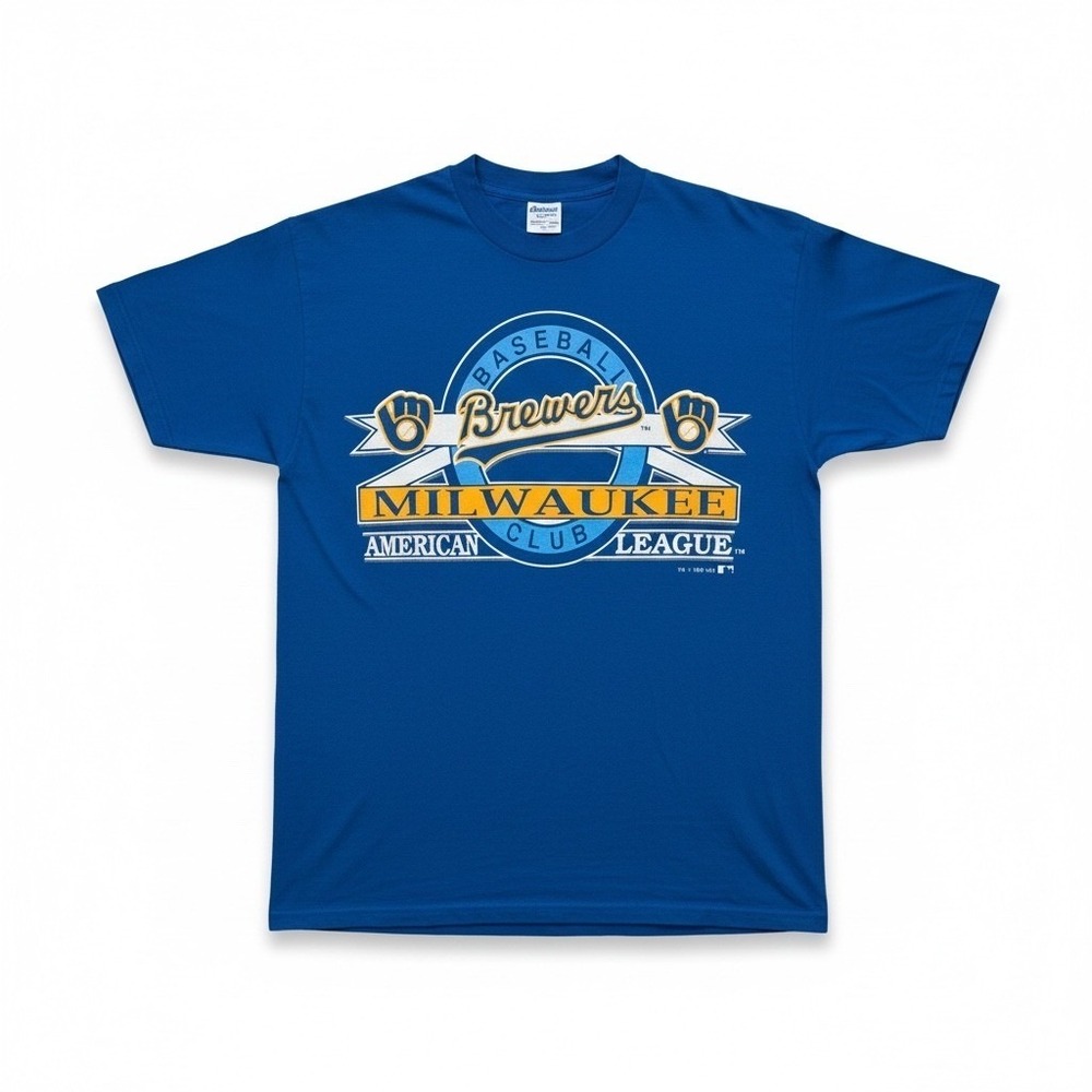 Vintage‎ 1992 Milwaukee Brewers T Shirt Mens Large Stedman Super 50 MLB Blue 90s